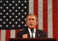 In a historic address to the nation and joint session of Congress Sept. 20, President Bush pledges to defend America's freedom against the fear of terrorism. White House by Eric Draper.