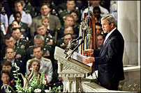 President Bush speaks during a national day of prayer and remembrance service at the National Cathedral in Washington. (Associated Press photo)